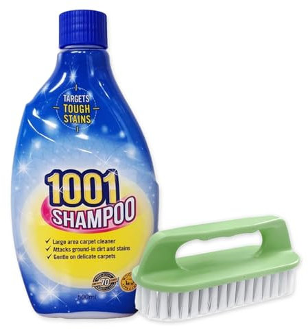 1001 Carpet Cleaner Shampoo 500ml with Carpet Cleaner Brush – Stain Remover for Rugs, Upholstery & Carpets in High Traffic Areas