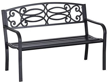 Trädgårdsbänk Parkstol 130 cm Metall utomhusbänk Love Seat med ryggstöd Armstöd Veranda Balkong Loungestol Möbel med dyna för solrums uteplats (