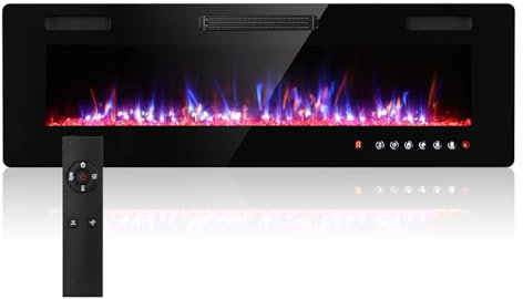 qorkhogr Electric Fireplace Inserts,127/153cm Wall Mounted Fireplace Heater Adjustable Semi-Recessed Fireplace with Timer 12 Flame Colors LED Decor Touch Screen and Remote Control 152.4cm