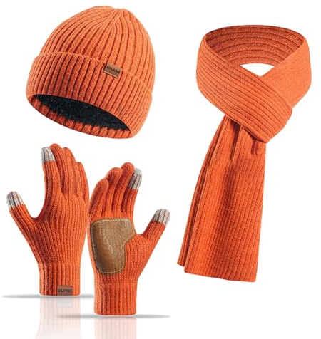 ZYHUI Beanie Mütze Schal Touchscreen Handschuhe 3 Stück Winter Thermo Strickschals Set mit Fleece Futter Schicht Warm halten