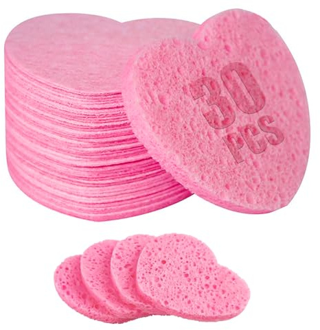 Compressed Facial Sponges, Heart Natural Face Beauty Sponges Reusable Cosmetic Sponges for Face Cleansing Exfoliating Makeup Removal Spa (30 PCS)