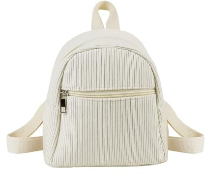 WisePoint Mini Rucksäcke für Mädchen und Damen, Cord Rucksack Damen Klein Daypack mit verstellbaren Schultergurten, Stilvolle Rucksack Klein zum Pendeln, Einkaufen, Reisen (beige)