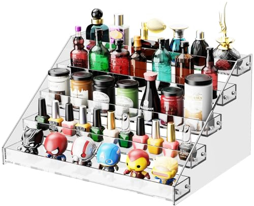 HUITAI Acrylic Display Shelf,Risers Display Stands,Perfume Organizer,Cupcake Stand,Tiered Display Stand,Sticker Display,Card Stands For Display,Card Display Stand,Figure Display，Spice Rack(5 Tier)