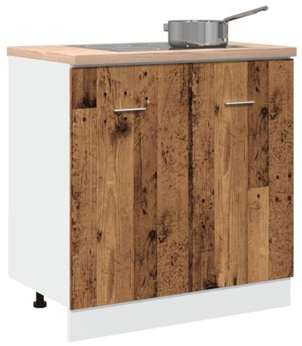 IKAYAA Armario Bajo para Cocina, Mueble Fregadero Cocina, Mueble Cocina, Mueble Bajo de Cocina, sin Encimera, Madera Antigua 80x46x81,5cm