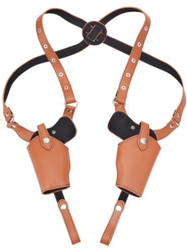 NBEADS Holster D'Épaule, Étui D'Épaule Double pour Pistolet Étui Vertical Réglable pour Pistolet en Cuir PU Étui de Transport Dissimulé pour Main Droite et Gauche Universel Selle Marron 124x18cm