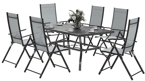 Outsunny Set Tavolo e Sedie da Giardino da 7 Pezzi Rettangolare Grigio
