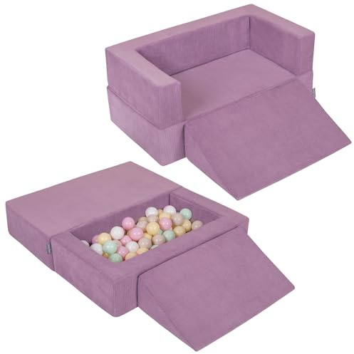 KiddyMoon Kindersofa Modular Mit Weichem Zwickel Und 100 Bällen/7Cm Für Kinderzimmer Bequem Vielseitig Gerippter Stoff Abnehmbarer Bezug Perfekt Zum Spielen Und Entspannen