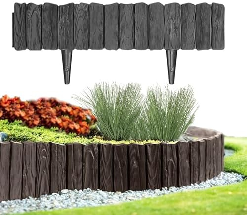 Pullmer Beeteinfassung, Beetumrandung Kunststoff, Rasenkante, Gardenzaun, Palisadenzaun, umrandung Garten, holzoptik (4,6 m; Anthrazit)