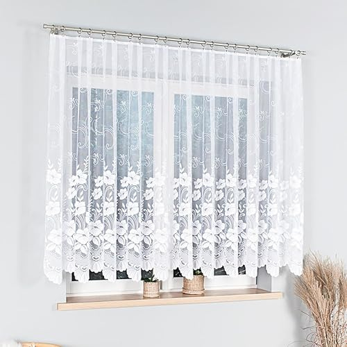 Tendaggi Bianchi Jacquard 200x250 cm (LxA) con Motivo Floreale Ultera Tendine Corte e Lunghe con Nastro Arricciatenda per Soggiorno e Camera da Letto