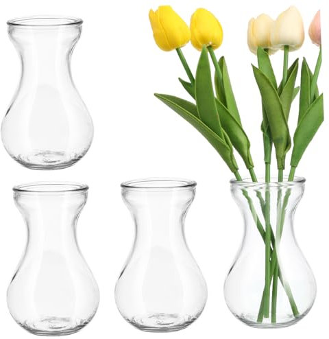 HAMPPLIES Vase à Fleurs en Verre Transparent Hydroponique Petit Format, Lot De 4, Verre Résistant, Design Simple Et Stable, pour Décoration Maison Et Bureau