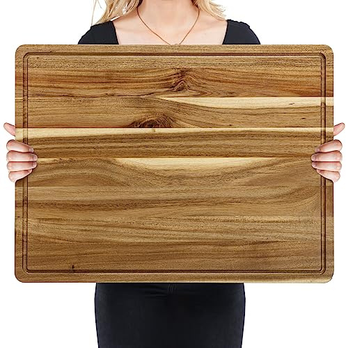 Großes Schneidebrett aus Akazie, 51x38x4cm Large Schneidebrett Holz mit Saftrutsche, GourmetSchneidebrett 2-seitig, Akazienholz, klingenschonend, Holzbrett XXL besonders groß als zum Servieren