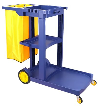 Carro Limpieza,Carro Comercial con Bolsa Y Ruedasm,Carrito De Limpieza Multifuncional,para Habitaciones,Hoteles,Hogar Servicios De Limpieza,Azul,44×19×37in