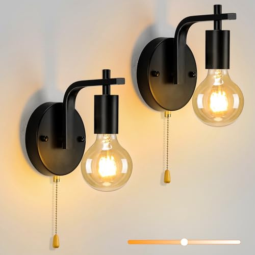 Lightess 2er Dimmbare Wandlampe mit Schalter LED Wandleuchte Innen Vintage Flurlampe Wandbeleuchtung Schwarz für Wohnzimmer Schlafzimmer Lampe, Warmweiß Ohne Glühbirne