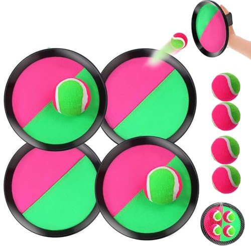 LWLWA Juego de lanzamiento de bolas de para niños, juego de lanzamiento al aire libre, juego de bolas de para niños, viene con 4 bandejas de captura y 4 pelotas, para niños de 3, 4, 5 y 6 años y para