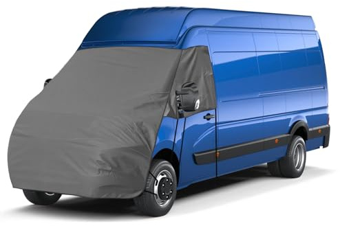 Bâche de Protection Thermique Camping Car pour Renault Master Nissan NV400 Interstar Vauxhall Movano, 420D Housse de Pare-Brise Avant pour Protéger de Glace et Soleil avec 10 Bandages et Aimants