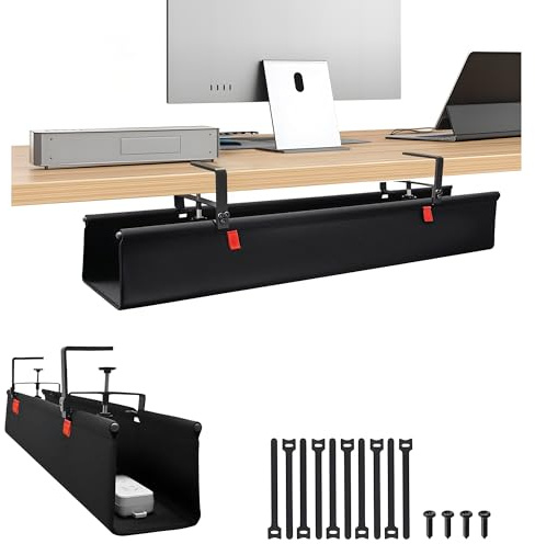 Treibo Under Desk Cable Management, 36 Cable Tray No Drill Desk Cable Tidy, 600D Oxford Fabric Wire Organiser Clamp/Screw Mount for Office and Home