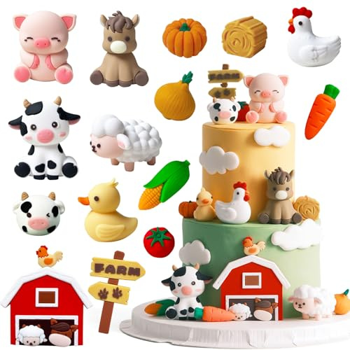YushengTai Bauernhof Geburtstag Deko, Bauernhof Tortendekoration, Kuh Tortendekoration, Tortendeko Traktor Kuh Schwein Huhn, Tier Thema Party Deko, Geburtstag Kuchen Dekoration für Mädchen Jungen