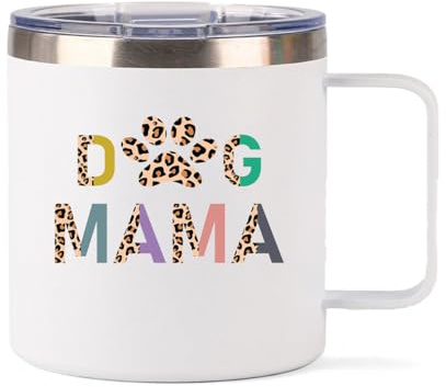 Xinvast Dog Mom Insulated Mug with Handle, Stainless Steel Double Wall Vacuum Metal Coffee Tumbler Cup for Dog Lovers 14 oz