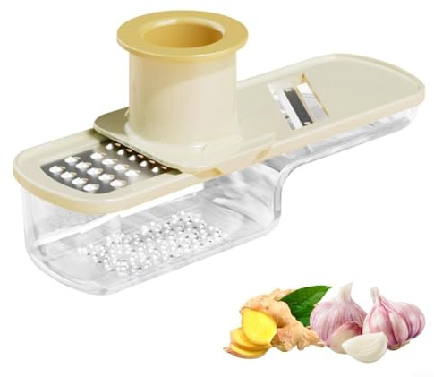 CNANRNANC Molinillo de ajo de acero inoxidable, molinillo de ajo 3 en 1, herramienta de cocina, mini rebanador 3 en 1, molinillo de ajo (blanco)