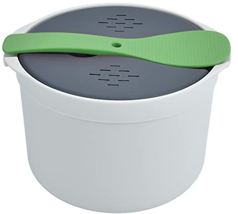 Olla Arrocera para Microondas 2 Litros, Material PP de Grado Alimenticio con Tapadera y Colador para Arroz (Color Verde)