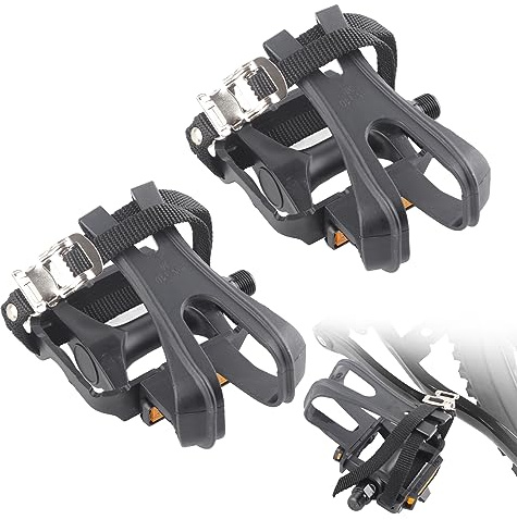 Aumotop Bike Flat Pedal, Tillverkad Av Robust Nylonmaterial, Utrustad med Tåklämmor och Remmar, Släpper eller Fäster Spännet för Att Placera Dina Fötter Precis på Pedalerna, Lätt Att