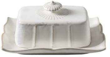 Beurrier multifonction rectangulaire en céramique for dim sum, avec couvercle, boîte de conservation for fromages exquis pour Cuisine(White)