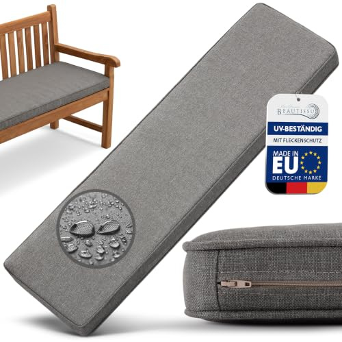 Beautissu Bankauflage Outdoor Bankkissen Gartenbank Sitzkissen waschbar | 110x40cm Hellgrau 5cm dick Wetterfest UV-Beständig Pflegeleicht Bankpolster Bezug abnehmbar Gartenmöbel Sitzauflage Calme BK