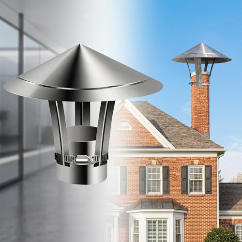 Comignolo Canna Fumaria in Acciaio Inox Cappello per Camino Antipioggia Antivento Copertura Sfiato Tetto Terminale Scarico Fumi per Stufa a Pellet Legna Esterno(160mm)