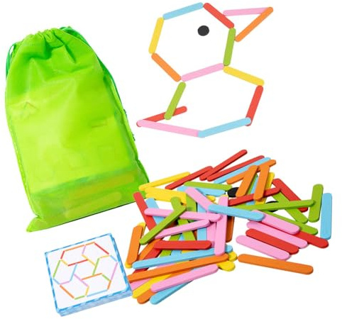 Limtula Lernspielzeug für Kinder, Holzstab Puzzle Spielzeug für den grundlegenden Mathematikunterricht, Form und Farbsortierspiel, Übung für Feinmotorik, Mathematiklernen aus Holz