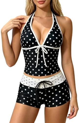 Maillots de Bain 2 Piece Femme Col V Push Up Bikini Set TailleHaute Short De Bain Maillot de Bain Deux Pièce Imprimé Floral Swimwear De Plage Bikini Beachwear Été