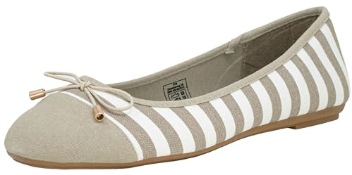 Fitters Footwear That Fits Damas Bailarinas Grace Tela Bailarina con moño a Rayas en Aspecto marítimo (44 EU, Blanco Topo)