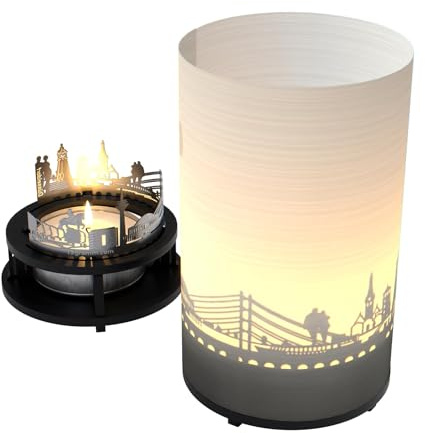 Düsseldorf Premium Geschenkbox - Schattenspielkerze mit Silhouette & Skyline - Souvenir & Geschenkidee für Düsseldorf Fans & Reiselustige