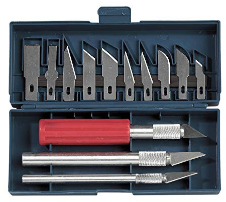 SELVA Messer-Set, 16-teilig, geeignet für Hobby, Handwerk, Modellbau, Kunst und Schnitzerei, Anwendung: HOLZ, Klingenhalter aus Aluminium