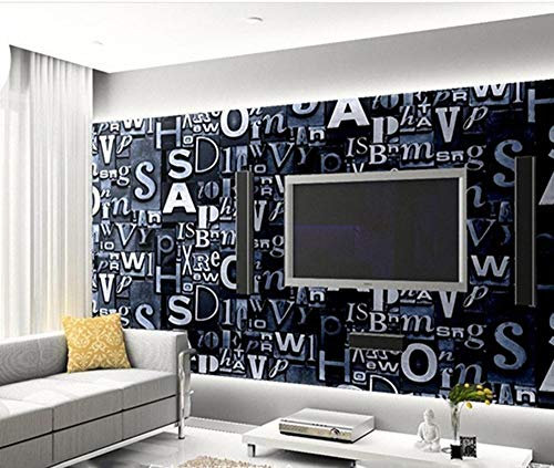 Papel tapiz Etiqueta de la Pared Papel Pintado 3D Retro Fashion Alfabeto inglés Personalidad estéreo Estilo Industrial Autoadhesivo LIBINFAN (Color : Denim Blue, Size : 10 Meters*0.53 Meters)