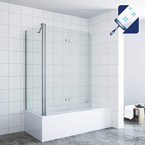 AQUABATOS® 100 x 75 cm Badewannenfaltwand mit Seitenwand Badewannenaufsatz Duschabtrennung für Badewanne aus 5mm ESG Sicherheitsglas Nano Beschichtung,höhe 140cm