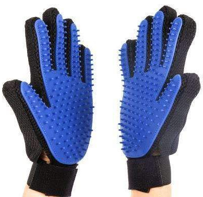 PREMIUM Magic Brush Fellpflege-Handschuh für Hund, Katze und Pferd I Tierhaarentferner praktische Fellwechsel Zubehör Bürste zum Entfernen für kurze und lange Tier-Haare (Blau, Links)