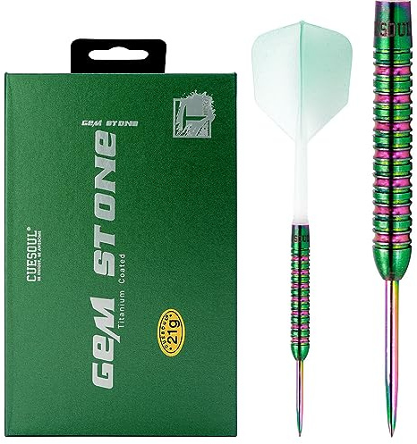 CUESOUL Green Gem Stone 21g Punta in Acciaio 90% tungsteno Set di Freccette con uniformità Rivestito in Titanio e voli di Colore sfumato ROST