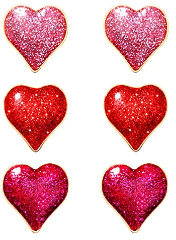 CEALXHENY 3pcs Heart Stud Earrings, Glitter Rhinestone, Zinc Metal, for Women, Valentine's Day, Casual Occasion, Gift