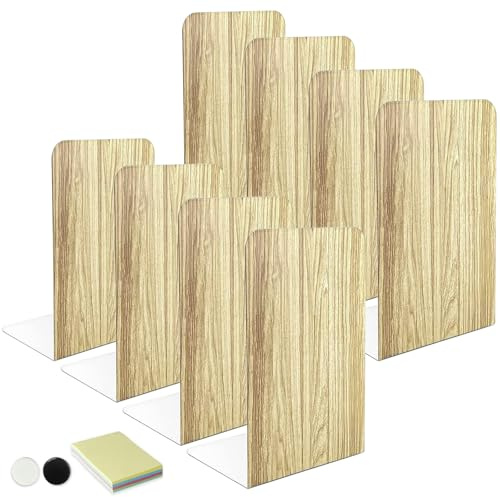DARUITE Buchstütze, Buchstützen Metall Bücherhalter Bücherregal Kinder Bücherständer Kinder Book Holder Bücherstütze Holz, für DVDs, Büro, Schule, Bibliothek, (170 x 120 x 103 mm-4 Paar, Holzimitat)