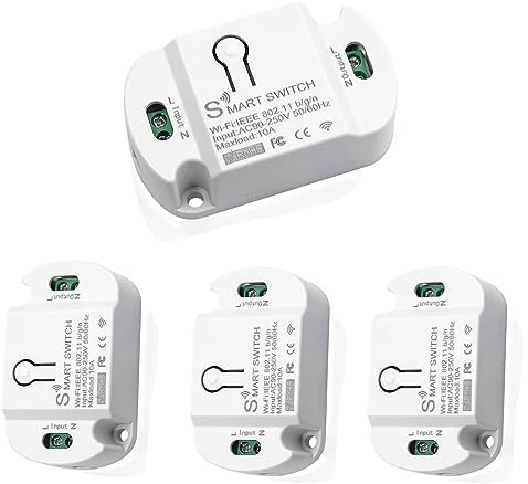 QIACHIP Smart Lichtschalter Modul 10A Intelligenter WLAN Schalter Tuya Smart Life kabelloser funktioniert Drahtloses Relais mit Alexa, Google Assistant DIY Unterputz,aufputz 4er Pack