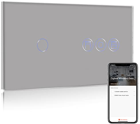 BSEED ZigBee Interruptor de Pared con Double Interruptor de Atenuador Gris,3 Gang 1 Vía Interruptor WiFi,compatible con Alexa y Google Home,Control de APP y Función de Temporizador
