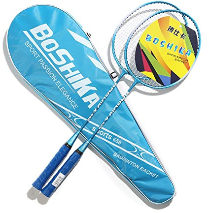 2 stycken badminton-set kolproffs badmintonracket lätt badmintonracket fjäderbollracket set för träning med bärväska, blå
