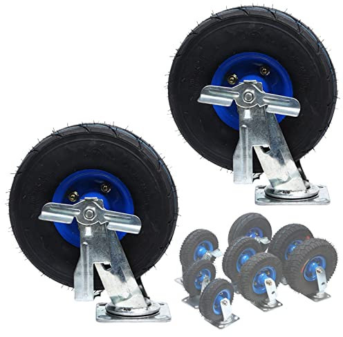WORDFUN 200mm/250mm Lenkrolle Luftrad 2 Stück, Industrie Schwerlastrollen Mit Bremse, Leise Doppeltes Kugellager Luftreifen Gummi Rollen, Für Möbel Paletten Plattformwagen, Tragkraft 400 Kg