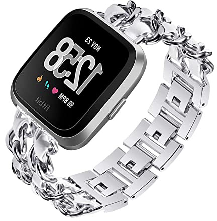 Metall mit Leder Armbänder für Fitbit Sense 2/Versa 4 - Damen Edelstahl Ersatzarmband Kompatibel mit Fitbit Sense 2/Versa 4