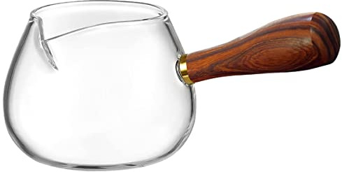 LNQ LUNIQI Glass Milk Pan with Wooden Handle, Coffee Tea Pot, Glass Stovetop Cookware for Heating Small Liquid Portions, 350ml Transparent