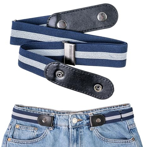Elastiskt bälte utan spänne, 1 st, justerbart för 60-120 cm midjeomfång, Blått med Ränder, dambälte, herrbälte, barnbälte, unisexbälte jeans, byxor, stretchbälte justerbart