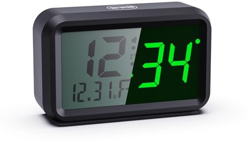 Timegyro LED Digitaluhr batteriebetrieben, Wecker für Schlafzimmer, LED/LCD-Display umschaltbar, LCD-AnzeigeZeit, Monat, Tag und Temperatur, Zwei LED-Helligkeitsstufen,12/24Hr, Snooze