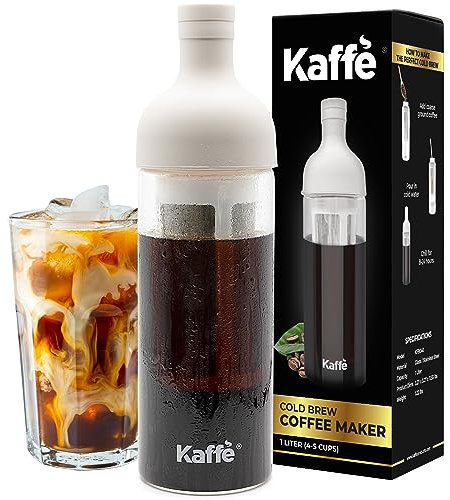 Kaffe Cold Brew Kaffeebereiter (1,077.3 g / 1 L) – Borosilikatglas, luftdichter Verschluss und spülmaschinenfest – Eiskaffeemaschine Flasche – abnehmbarer Netzfilter – bis zu 6 Tassen kaltgebrühten