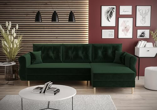 ALTDECOR Ecksofa mit Schlaffunktion und Bettkasten Corner Sofa Bett Eckcouch Couch L-Form Schlafcouch Ausziehbar Wohnlandschaft Schlafsofa Cauchsofa - APOL-L 230x140x90 cm Dunkelgrün