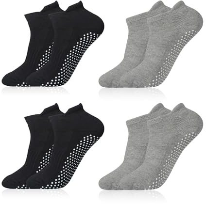 flintronic Yoga Socken, 4 Paare Antirutsch Rutschfeste Socken Sport für Yoga, Barre, Pilates, Tanz, Barfuß, Trampolin, Zuhause, Krankenhaus für Damen und Herren (Größe 36-40)